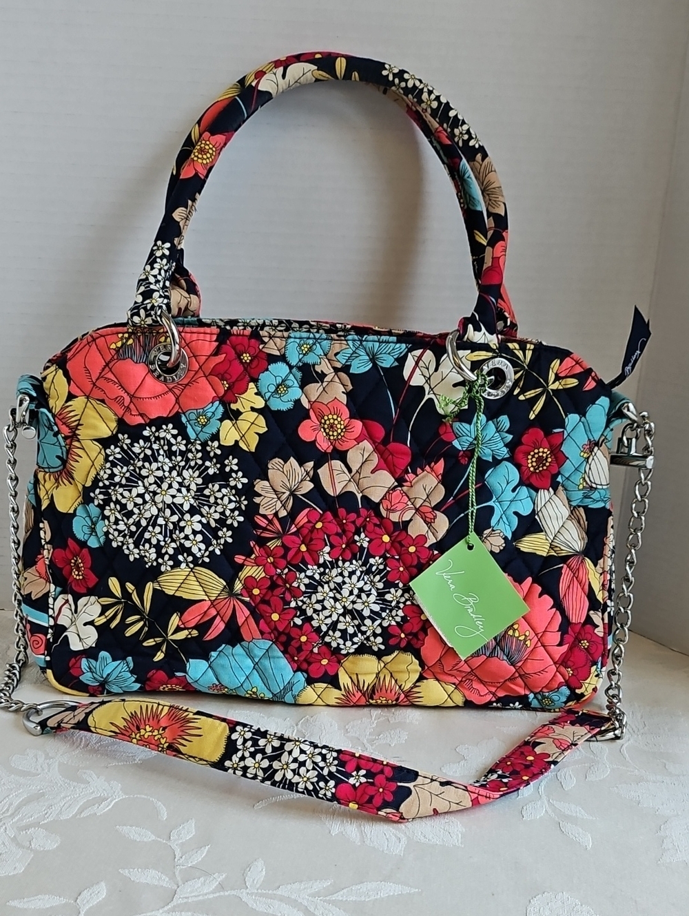 Vera Bradley Quilted Chain Bag with Bright Floral Happy Snail Print